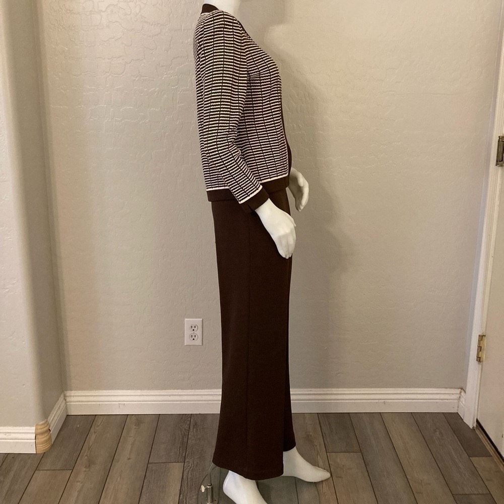 Women's Brown Knit Jacket & Pants Set - Classic Two-Piece - Picture 7 of 16